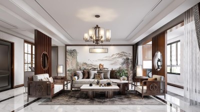 新中式客餐厅3D模型下载